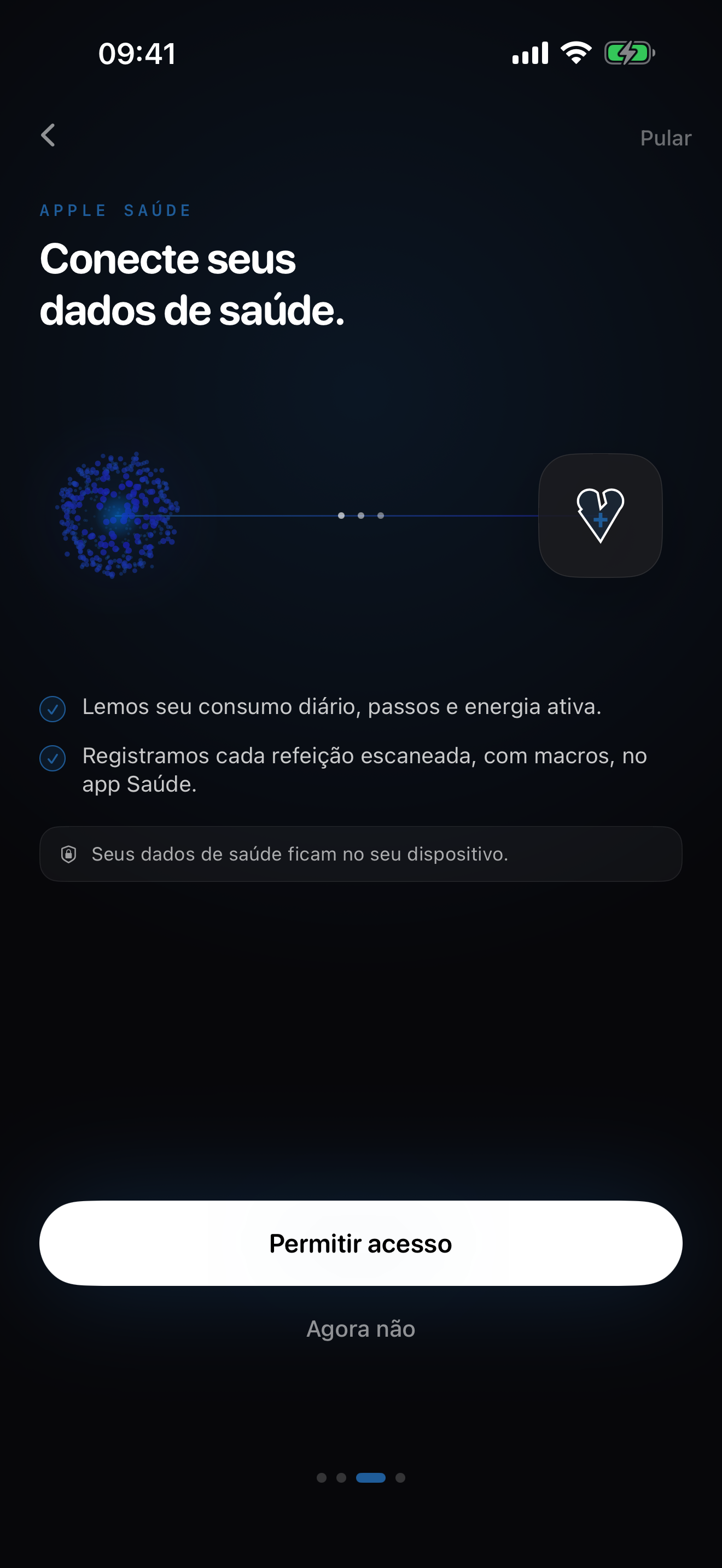 Tela de integração com Apple Health